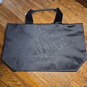 Victoria Secret Bling Shine Black Tote Bag & Bow Print Cozy Blanket